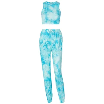 Femei Yoga Costum Floral Tie-Dye Tipărite Yoga Topuri Set De Pantaloni Cu Talie Înaltă Fese Jos Pantalonii Funcționare, Sala De Fitness Set 2020 Nou