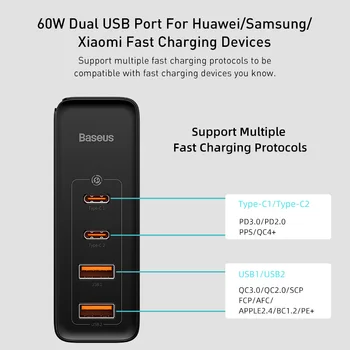 Baseus GaN 100W Incarcator USB de Tip C PD Încărcător Rapid cu Încărcare Rapidă 4.0 3.0 USB Încărcător de Telefon Pentru Laptop MacBook Smartphone