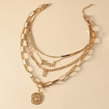 12 Stiluri Multistrat Indesata Link-ul de Lant Inima Coliere Colier pentru Femei de Aur Fluture Monedă Șarpe Colier Pandantiv