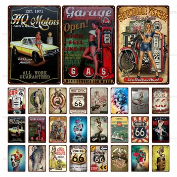 America Route 66 Placă De Ulei De Motor Vintage Din Metal Staniu Semn Placa Garaj Service Fată Frumoasă Artă Poster Acasă Benzinarie Decor
