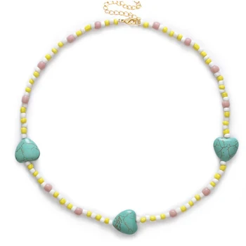 Lucrate manual moda colier cu margele naturale în formă de inimă de piatră rafinat cravată femei dulce bijuterii colier cadou de ziua Îndrăgostiților