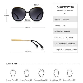 MERRY Femei Brand de Lux Trend Gradient de ochelari de Soare Moda Doamnelor Polarizat ochelari de Soare UV400 Protecție S6323