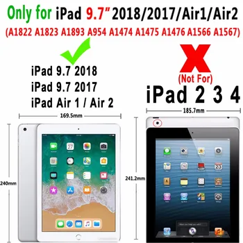 Caz pentru Apple iPad 9.7 2017 2018 Aer 1 2 5 6 a 5-a a 6-a Generație Smart Somn Treaz din Piele Moale de Silicon Capac Spate Funda