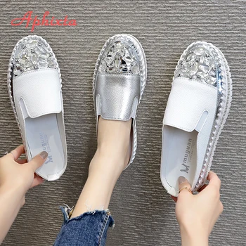 Aphixta 2020 Lux, Cristale Jumătate Slide-Uri De Femei Bling Cauciuc Diamant Femei Pantofi De Mână Cusut Platforma De Papuci Pentru Femei