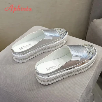 Aphixta 2020 Lux, Cristale Jumătate Slide-Uri De Femei Bling Cauciuc Diamant Femei Pantofi De Mână Cusut Platforma De Papuci Pentru Femei