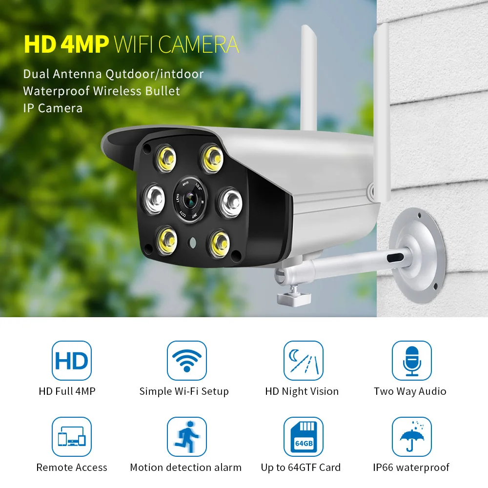 Reducere Camera IP de Exterior rezistent la apa Bullet Camera full HD 1080P Wireless Wifi Camera de Card de Memorie Plin de Culoare CCTV aparat de Fotografiat > Supraveghere Video