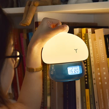 Iepure Ceas Deșteptător Recorder RGB LED Lumina de Noapte cu Senzor Tactil de Control de la Distanță De 12 Culori Silicon Iepuras Lampa de Birou pentru Copii Cadouri