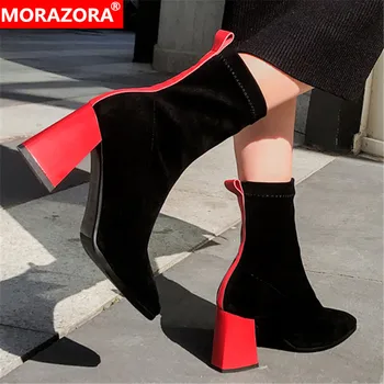 MORAZORA 2020 calitate de top glezna cizme pentru femei din piele +piele naturala pantofi cu tocuri de moda Întinde cizme de sex feminin