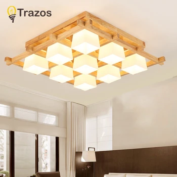 TRAZOS Moderne LED Lumini Plafon din Lemn Pătrat Lampă de Plafon Cu Reglaj de la Distanță Pentru Camera de zi Mese din Lemn de Lumină Lămpi Dormitor