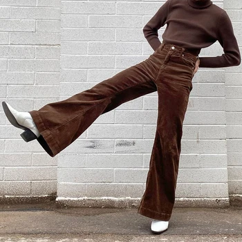 SUCHCUTE Vintage de Catifea Flare Pantaloni Pentru Femei de Moda Streetwear Talie Mare 2021 Nou Boot Cut Pantaloni Harajuku Pantalon Skinny