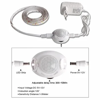 Lumină de veghe LED cu Senzor de Mișcare 1m 2m LED Strip Waterproof PIR/Senzor de Lumină Lampă de Noapte pentru Dulap Coridor 12V Adaptor de Alimentare
