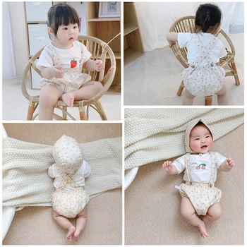 Copil nou-născut Fete Seturi de Îmbrăcăminte Stil coreean Vara Noi de Cireșe Căpșuni Imprimat Bumbac T-shirt Salopetă pentru Copii Copilul se Potriveste