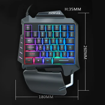 Gaming Keyboard 35 Chei cu LED Backlight tastatura cu Fir USB cu O singură mână Membrana Tastatura pentru Laptopul joc pe calculator