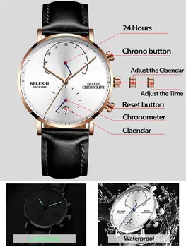Cuarț Ceas pentru Bărbați Ceasuri 2020 Cronograf Barbati Ceas Curea din Piele Ceasuri de Om Imitație de Lux Belushi Ceas Sport