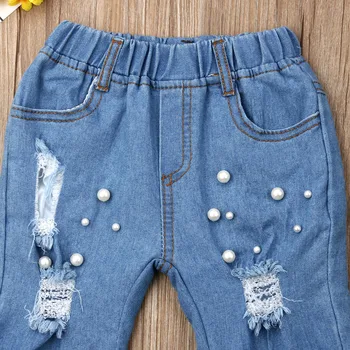 Copii Fete Copii 2019 Mai Nou Moda Casual De Vara Tocata Gaura Blugi Pantaloni Din Denim Elastic Pantaloni