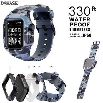Pentru Apple Watch Seria 5 4 3 2 Caz Camuflaj Silicon pentru iWatch 42mm 44mm rezistent la apa rezistent la Socuri Caz Acoperire Set Curea de