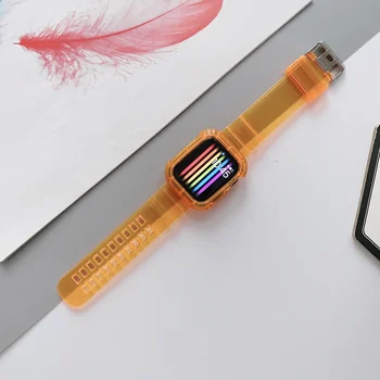 Mai nou Trupa Clar + Caz pentru Apple Watch Serie SE 6 5 4 3 2 1 Transparente pentru iwatch Curea 38mm 40mm 42mm 44mm Curea din material Plastic