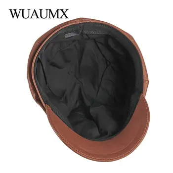 Wuaumx Solide din Piele PU Octogonal Pălării Pentru Femei Toamna Iarna vânzător de ziare Capace de sex Feminin Artist Pictor Capace Casual Viziere chapeau
