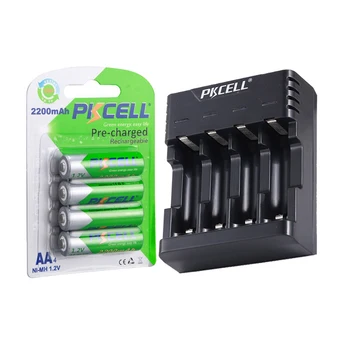 PKCELL AA 1.2 V Baterie Reîncărcabilă de Sine Scăzută Dischargeable 2200 mah+Incarcator NIMH NICD Baterii AA sau AAA 4 slot USB Plug