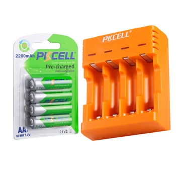 PKCELL AA 1.2 V Baterie Reîncărcabilă de Sine Scăzută Dischargeable 2200 mah+Incarcator NIMH NICD Baterii AA sau AAA 4 slot USB Plug