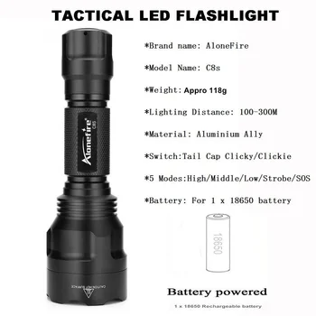 AloneFire C8 CREE XML T6 LED-uri Tactice lanterna Lanterna lanterna Airsoft Pusca domeniul de Aplicare Puști lumina 18650 baterie Reîncărcabilă
