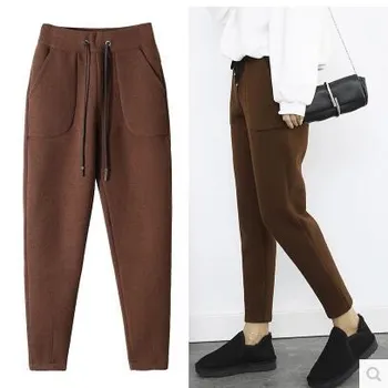 Lână pantaloni harem, morcov pantaloni, femei toamna și iarna nou stil liber gros casual pantaloni trunchiate WTP223