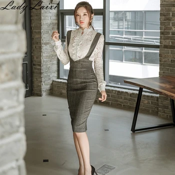 Femei 2 Piese Set Dantela Femei Top bluza si Elegant Petrecere de Seara Teaca Vestidos Toamna Iarna coreean OL Creion Rochie Bodycon