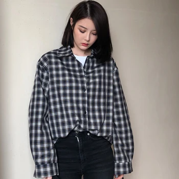 New Sosire Femei Vintage Camasa Carouri de Turn-down Guler Buton-Up Batwing Maneca Lunga Bluza Vrac Coreea Style de Sus Feminina Blusa