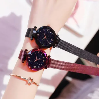 Moda Cerul Înstelat Femei Ceasuri De Lux Pentru Femei Rochie Magnetic Plasă De Trupa Cuarț Ceas Reloj Mujer Zegarek Damski