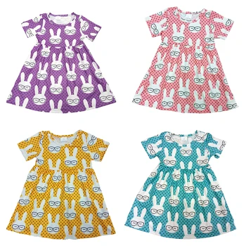 Livrare gratuita copii copii copii fata de Paște în stil boutique iepuri drăguț plin imprimate mâneci scurte rochie haine imbracaminte