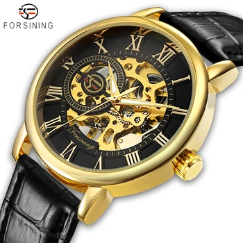 Forsining Brand de Lux Ceasuri Barbati 3D Design Cadran Gol Ceas de Aur pentru Bărbați din Piele cuarț Ceas Relogio Masculino