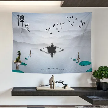 Noua Cerneală Chineză Peisaj Tapiserie Zen Lotus Tapiserie De Fundal Pânză Prosop De Plajă Agățat Imagine Decorativa Față De Masă
