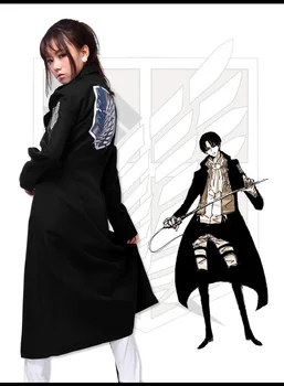 Anime Shingeki nu Kyojin Levi Rivaille Jacheta Pelerina Adult Halloween cosplay costum Atac pe Titan Hanorac Negru
