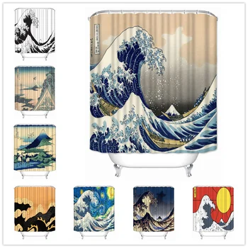 Musife Personalizate Marele Val De la Kanagawa Perdea de Duș Impermeabil Tesatura de Poliester Baie Cu Cârlige de BRICOLAJ Home Decor