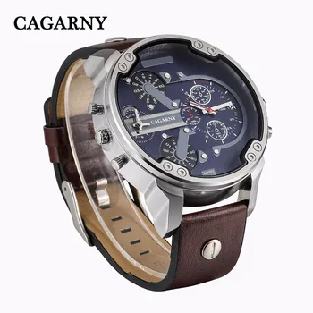 Clasic Cuarț Ceas Pentru Bărbați Top Brand de Lux Cagarny Curea din Piele Sport pentru Bărbați Ceasuri de mână de Om de 2 Ori Militare zegarek meski