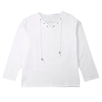 Bărbați Mânecă Lungă T-shirt, Curea Cruce V-gât Design Simplu Solid de Culoare de Îmbrăcăminte de Primăvară