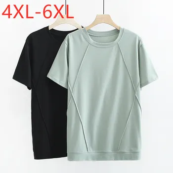 Nou stil coreean vara plus dimensiune topuri pentru femei mari maneci scurte largi casual din bumbac verde negru stripe T-shirt 4XL 5XL 6XL