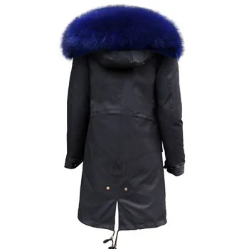 Real Blană, paltoane de Iarna parka jacheta Femei e mult Impermeabil racoon blană de vulpe guler linner cu glugă groasă Cald 2019 negru