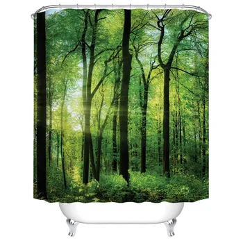 Rezistent la apa Verde a Plantelor Duș Perdea de Pădure cu Cârlige de Perdele de Baie Bambus Single print Cadă de Baie 180x180cm cortina