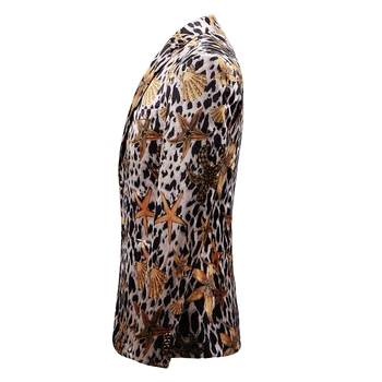 Leopard Costum Pentru Bărbați De Moda De Lux Stea De Mare Florale Imprimate Sacouri Hombre Noi Steampunk Catifea Slim Fit Barbati Rochie De Petrecere Sacou