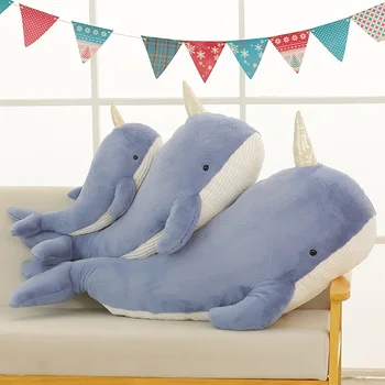 Narval Jucărie de Pluș Unicorn Minunat Balena Papusa Moale Umplute Pește Albastru Balena Cu corn perna Cadou de Crăciun