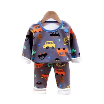 Noi 2020 Copii Băieți Îngroșa Pijama Seturi de Desene animate O-Neck T-Shirt Topuri cu Pantaloni Fete Copii Toamna Iarna Haine de Dormit Cald
