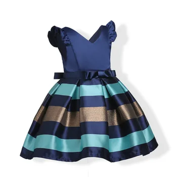 2019 nou fata rochie de printesa, European, American rochie, copiii mai mari V-Neck Stripe Print, rochie de seara de banchet 100-150