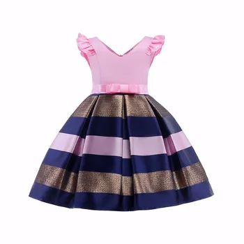 2019 nou fata rochie de printesa, European, American rochie, copiii mai mari V-Neck Stripe Print, rochie de seara de banchet 100-150